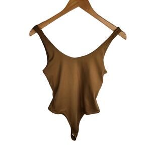 Glyder Body Suit Women's Size Small‎ Almond Brown Thong Shelf Bra Pull On